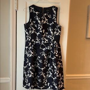 Navy & White Floral A-Line Midi Dress